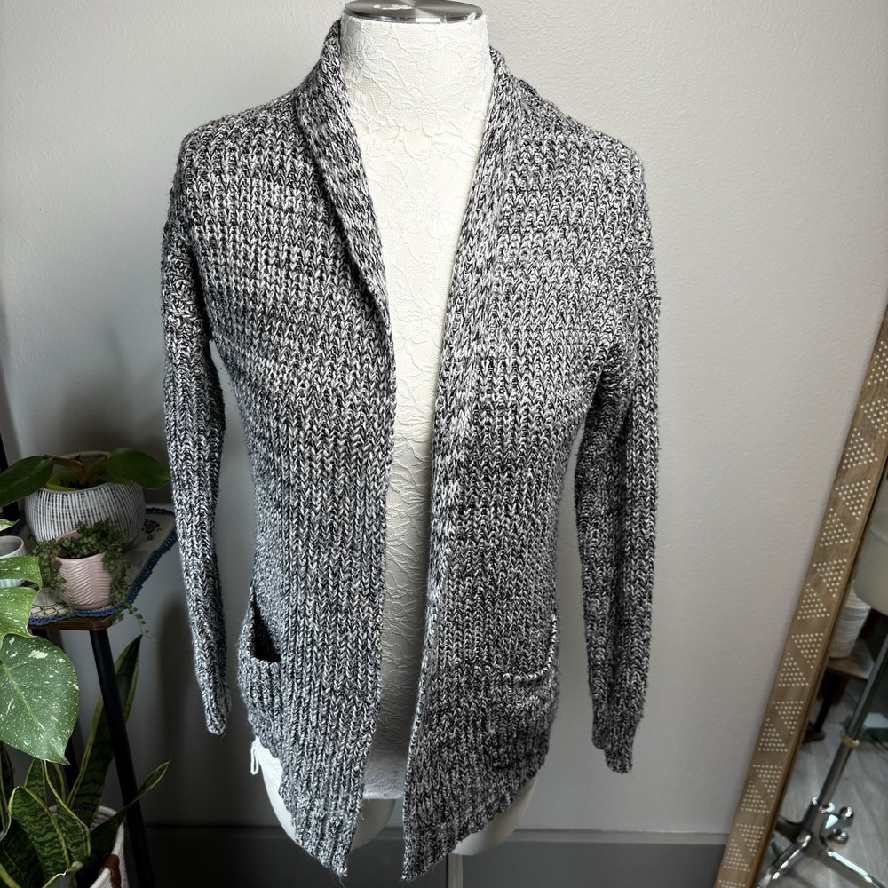 Pink Rose Women's Small - Black White Marled Open Front Knit Cardigan Sweater